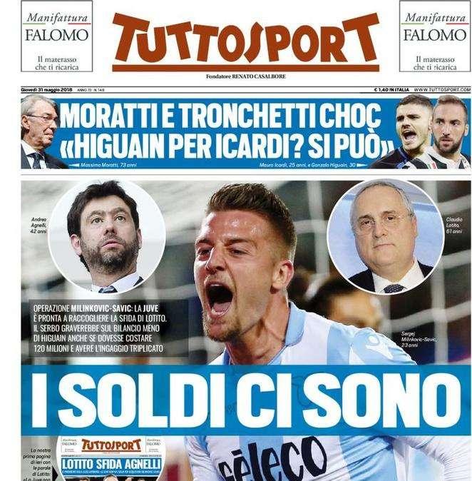 Prima pagina TS - Moratti e Tronchetti choc: "Higuain per Icardi? Si può"
