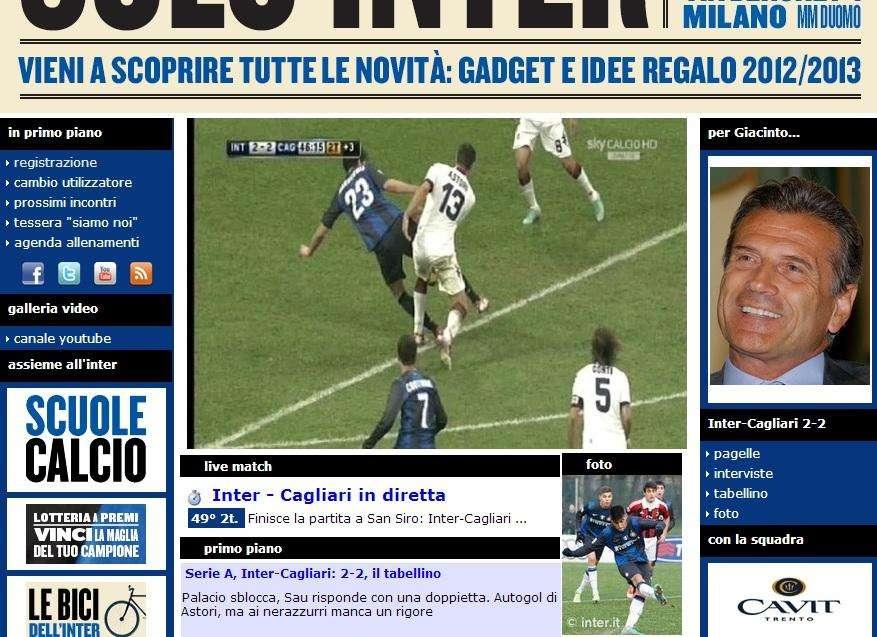 FOTO - L'Inter sbandiera il rigore: così la home del sito