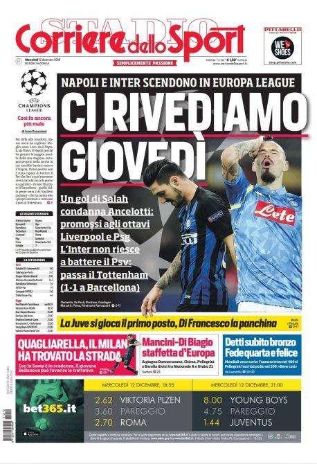 Prima CdS - Ci rivediamo giovedì: Napoli e Inter scendono in Europa League
