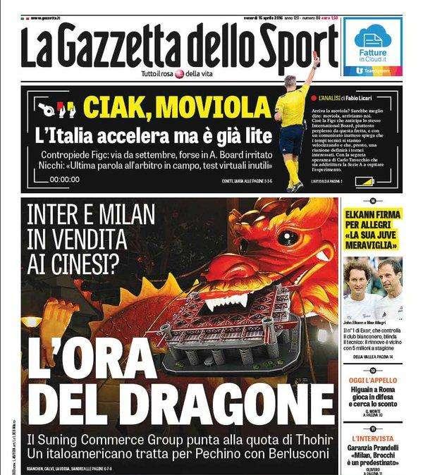 Prime pagine - L'ora del dragone. Il Suning Commerce Group punta alla quota di Thohir. Blindate le star