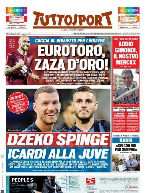 Prima pagina TS - Dzeko spinge Icardi alla Juve