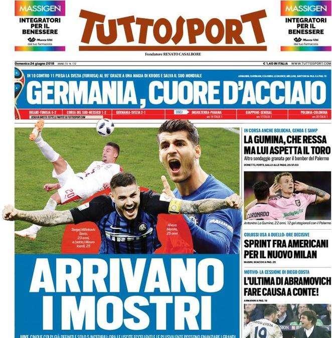 Prima pagina TS - Milinkovic, Morata, Icardi: Juve, arrivano i mostri