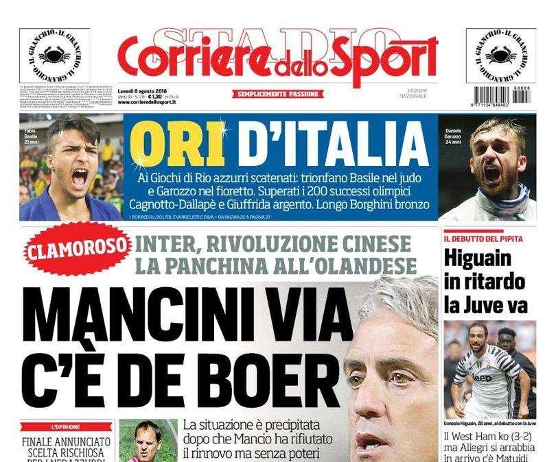 Prima pagina CdS - Inter, rivoluzione cinese. Mancini ha rifiutato un rinnovo senza potere sul mercato