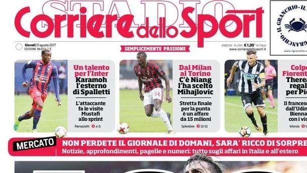 Prima CdS - Un talento per l'Inter: Karamoh l'esterno di Spalletti. Mustafi allo sprint