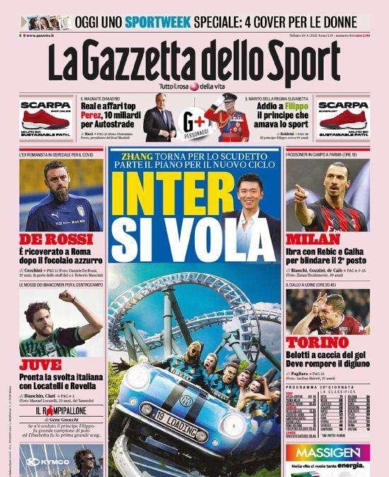 Prima pagina GdS - Inter, si vola. Zhang torna per lo Scudetto, parte piano per un nuovo ciclo