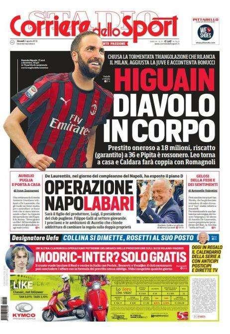 Prima pagina CdS - Modric-Inter? Solo gratis