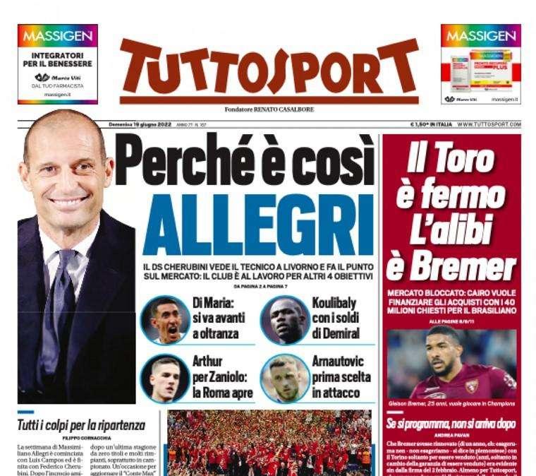 Prima pagina TS - Il Toro è fermo, l'alibi è Bremer