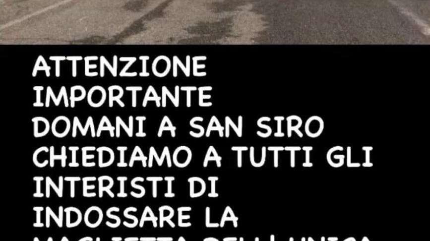 L'appello della Curva Nord: "Domani tutti gli interisti con la maglietta dell'unica squadra di Milano"