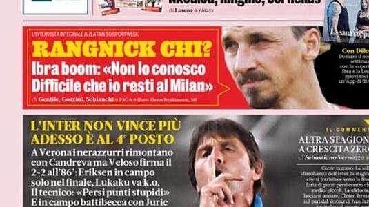 Prima GdS - Conte in rosso: l'Inter non vince più, adesso è al quarto posto 