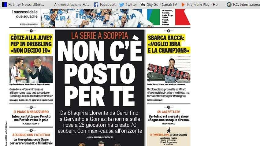 Prime pagine - Contatto per Perotti, ma Perisic resta in pole. Assalto a Filipe Luis. Mancini ne vuole quattro