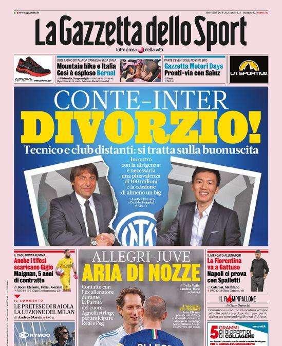 Prima pagina GdS - Conte-Inter, divorzio!