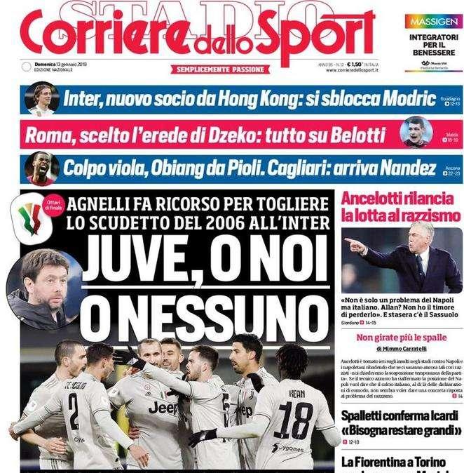 Prima pagina CdS - Ricorso Agnelli: Juve, o noi o nessuno. Inter, si sblocca Modric