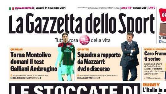 Prime pagine - Inter a rapporto da WM: dvd e discorso. Thohir, un anno di Inter. Per Ranocchia derby svolta