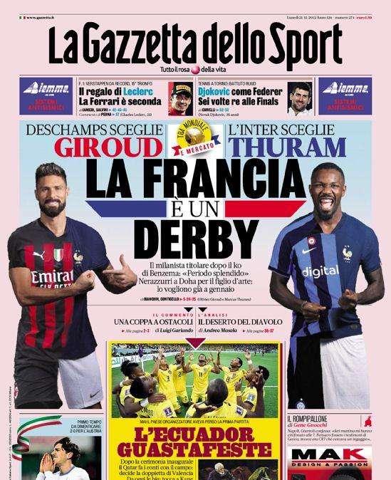 Prima GdS - La Francia è un derby. Deschamps sceglie Giroud, l’Inter sceglie Thuram