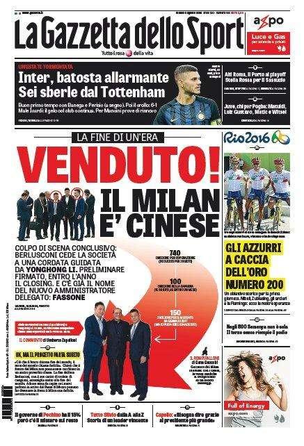 Prima pagina GdS - Mancini, prove di rinnovo. Inter batosta allarmante