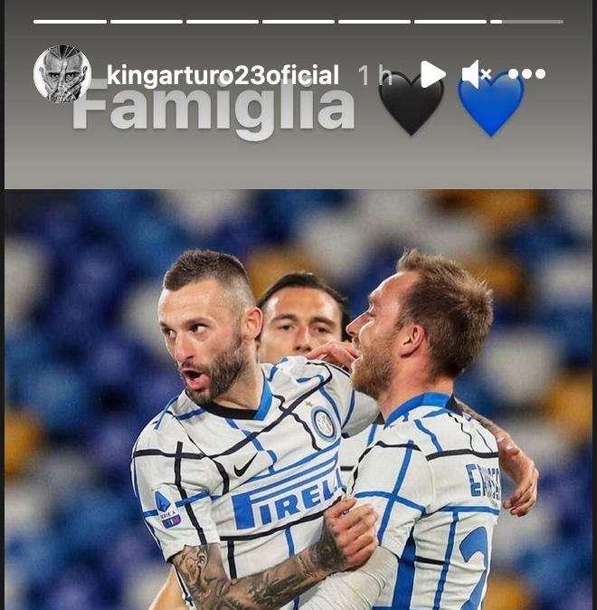 Vidal tagga Eriksen e Brozovic dopo l'1-1 a Napoli: "Famiglia"