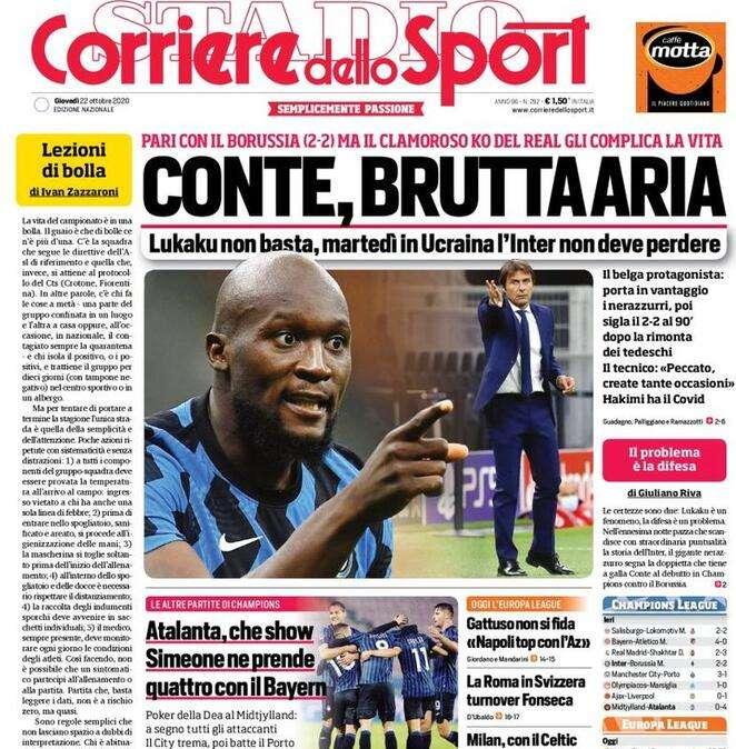 Prima CdS -  Conte, brutta aria. Pari con il Borussia, il ko del Real gli complica la vita