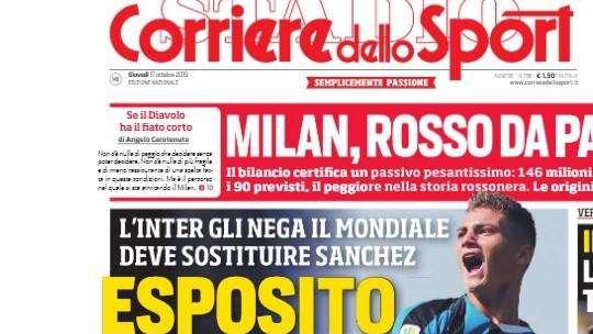 Prima CdS - Esposito, l'Italia si piega. L'Inter gli nega il Mondiale