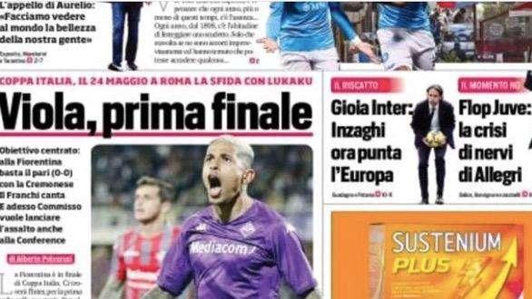 Prima CdS - Gioia Inter: Inzaghi ora punta l'Europa. Viola, prima finale: il 24 maggio a Roma la sfida con Lukaku