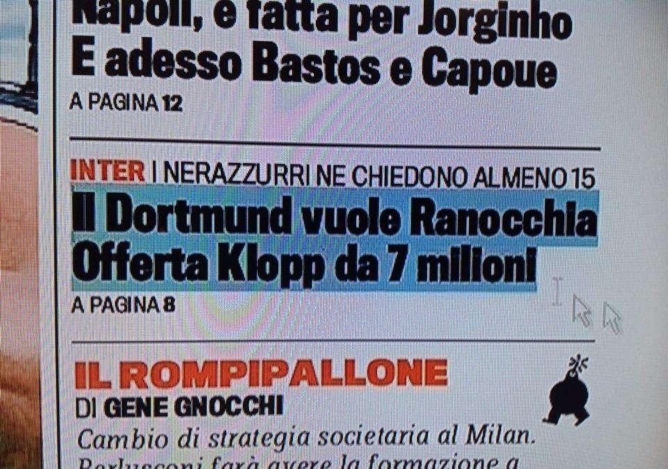 GdS - Borussia Dortmund-Ranocchia: ecco l'offerta
