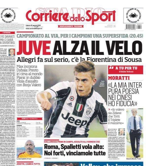 Prima pagina CdS - Moratti: "Volevo Zidane e Totti"
