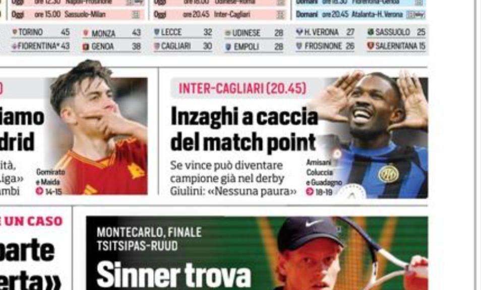 Prima CdS - Inzaghi a caccia del match point. Se vince può diventare Campione nel derby