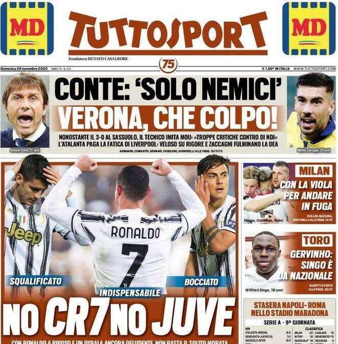 Prima pagina TS - Conte imita Mourinho: "Solo nemici. Troppe critiche contro di noi"