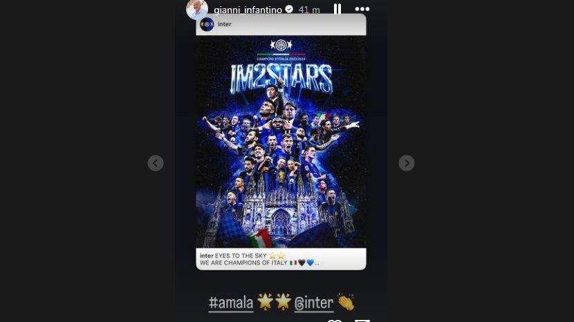 Anche Infantino festeggia sui social lo Scudetto dell'Inter