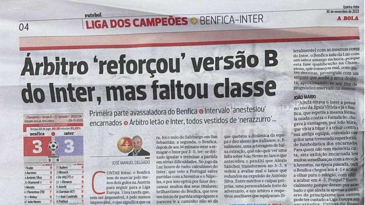A Bola attacca: "Arbitro e Inter, tutti vestiti di nerazzurro". Joao Mario da 9, Bisseck e Frattesi i migliori