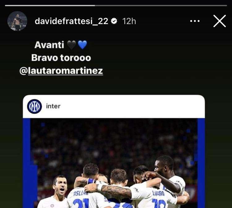 Frattesi carica l'Inter e applaude il poker di Lautaro: "Avanti. Bravo Torooo"