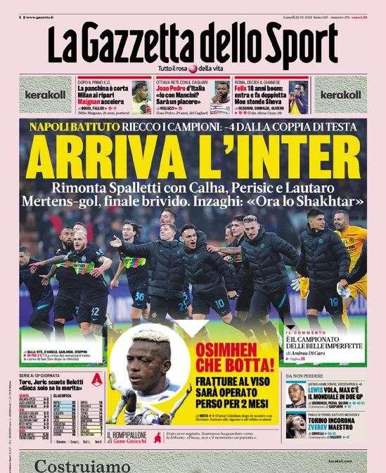 Prima GdS - Arriva l'Inter: riecco i campioni, -4 dalla coppia di testa