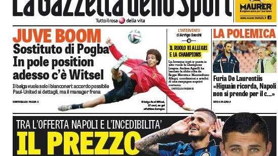 Prima pagina Gazzetta dello Sport - Il prezzo di Maurito. Thohir avvisa sulla cifra. Mancini, caso non chiuso