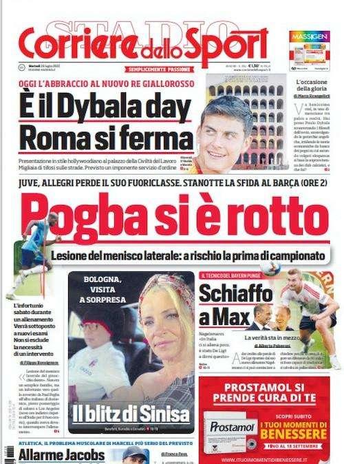 Prima CdS - Pogba si è rotto: serve l'intervento? Roma si ferma, c'è il Dybala day
