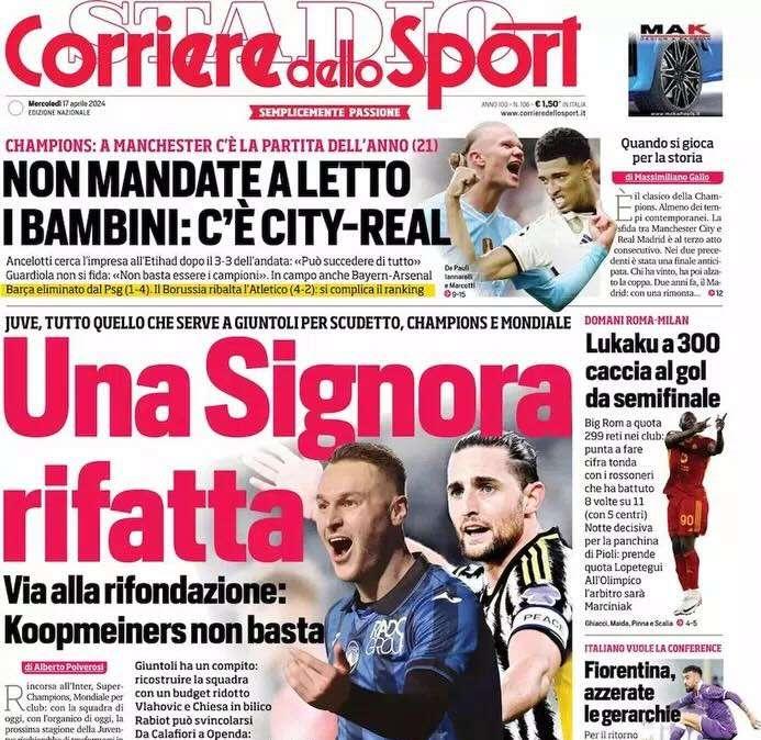 Prima CdS - Lukaku a 300, caccia al gol da semifinale. Juve, via alla rifondazione