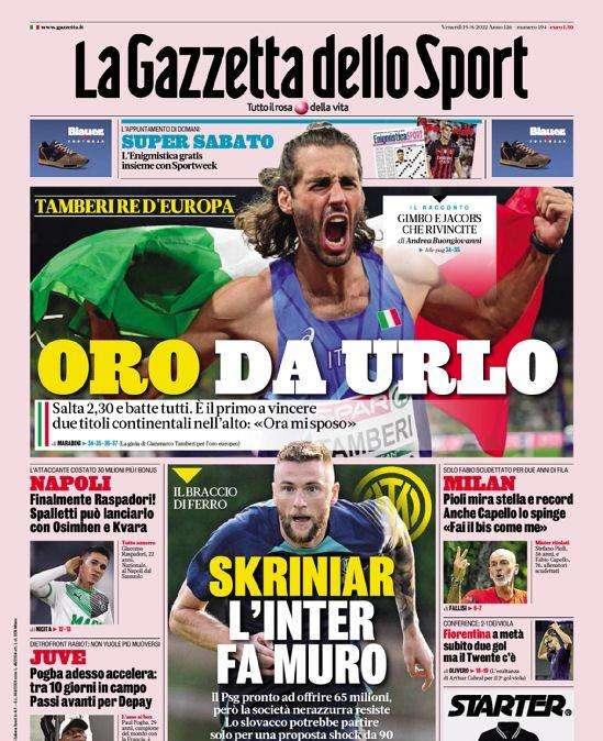 Prima pagina GdS - Skriniar, l'Inter fa muro