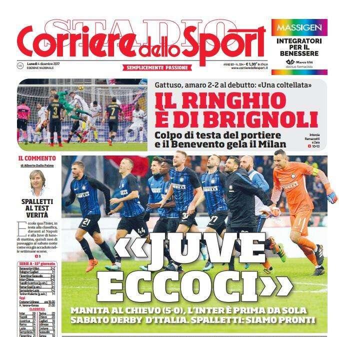 Prima pagina CdS - Juve, eccoci. Inter prima da sola