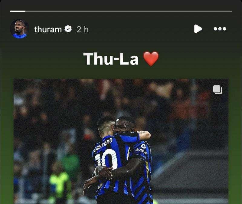 Anche a distanza Thuram non dimentica Lautaro. La storia su Instagram: "Thu-La"
