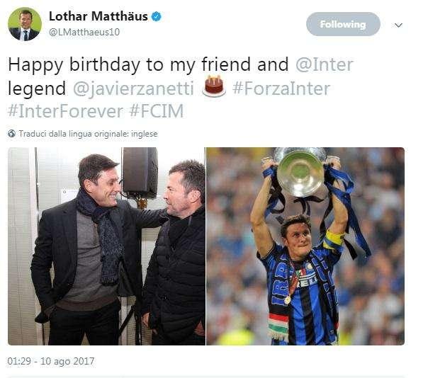 Anche Matthäus fa gli auguri social a Zanetti