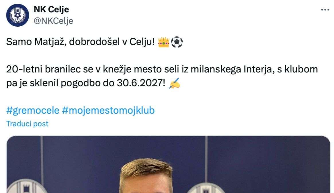 UFFICIALE - Samo Matjaž lascia l'Inter e si trasferisce all'NK Celje a titolo definitivo