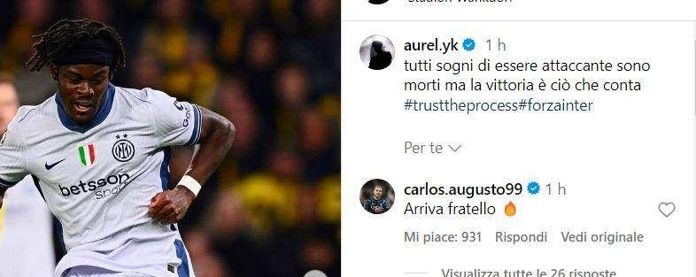 Bisseck scherza dopo il gol divorato: "Tutti i sogni di essere attaccante sono morti". E Carlos Augusto lo rincuora