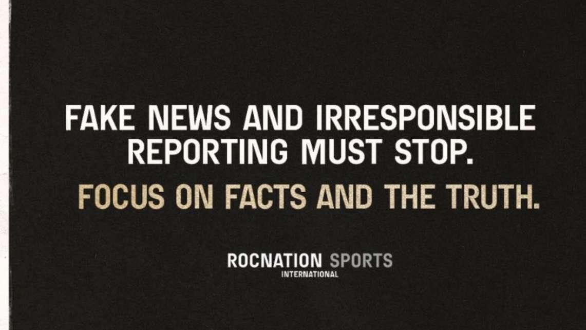 La Roc Nation sibillina: "Stop alle fake news. Focalizzati sui fatti e sulla verità"