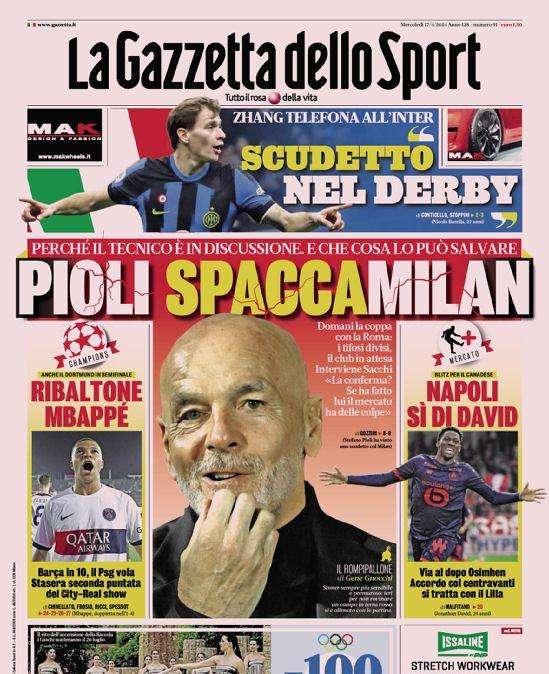Prima GdS - Scudetto nel derby, Zhang telefona all’Inter