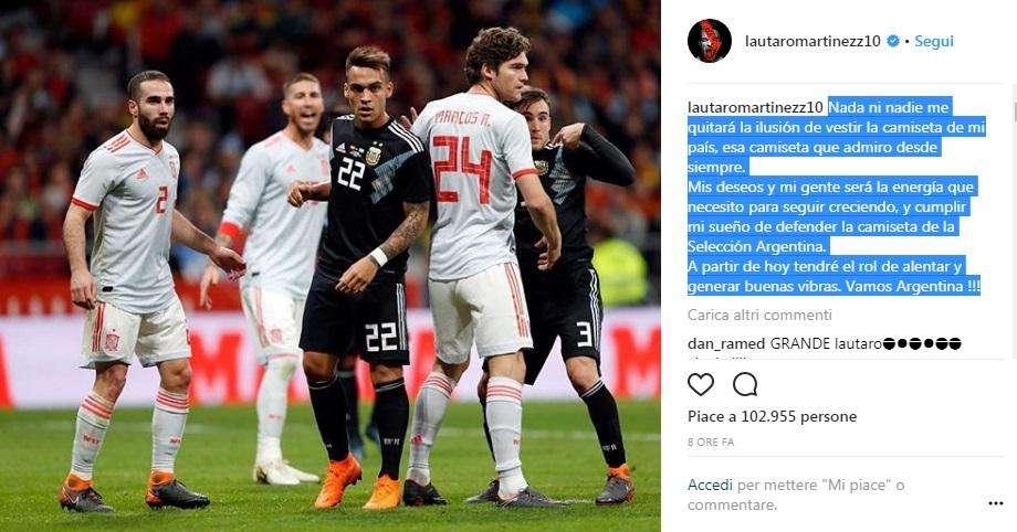 Martinez: "Niente e nessuno mi toglierà l'aspirazione di indossare la maglia del mio Paese"