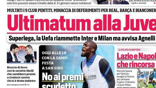 Prima pagina CdS - No ai premi Scudetto: è rivolta all'Inter
