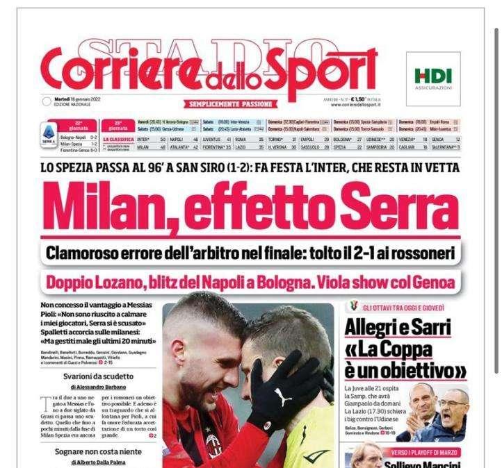 Prima CdS - Milan, effetto Serra: lo Spezia passa al 96', fa festa l'Inter in vetta