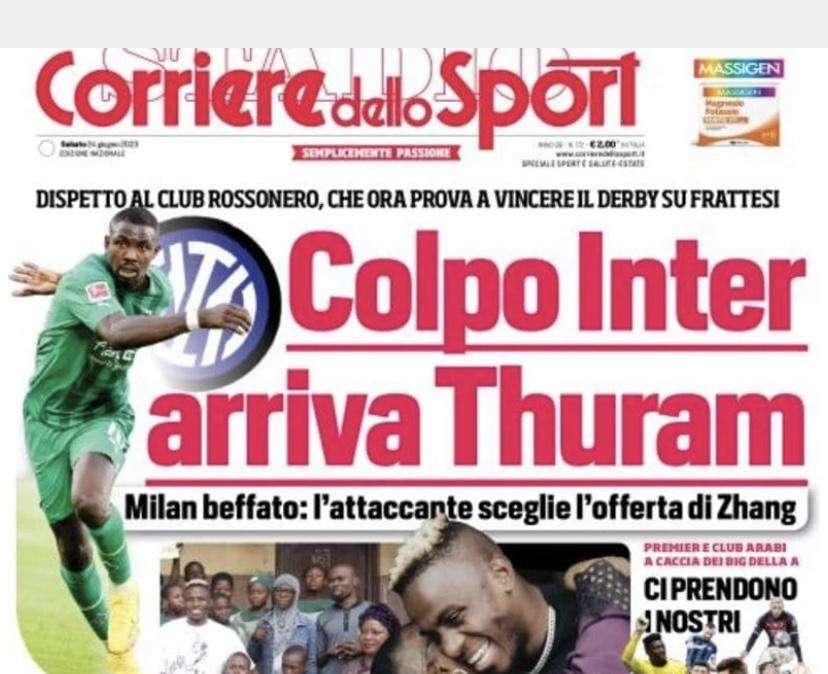 Prima CdS - Colpo Inter, arriva Thuram: Milan beffato. Blitz di Furlani per Frattesi