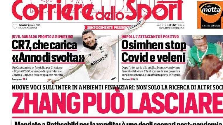 Prima pagina CdS - Zhang può lasciare. Non solo la ricerca di altri soci, mandato a Rothschild per la vendita
