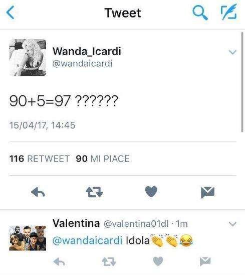 Wanda twitta: "90+5=97", poi rimuove il post