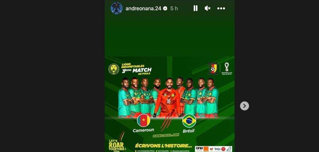 Onana non dimentica i compagni di Nazionale e incita la squadra prima del Brasile
