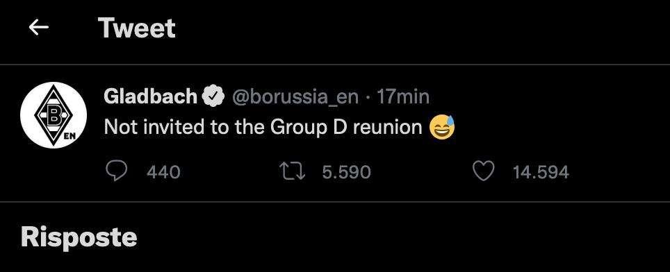 Il 'Gladbach su Twitter: "Non invitati alla reunion del Gruppo D"